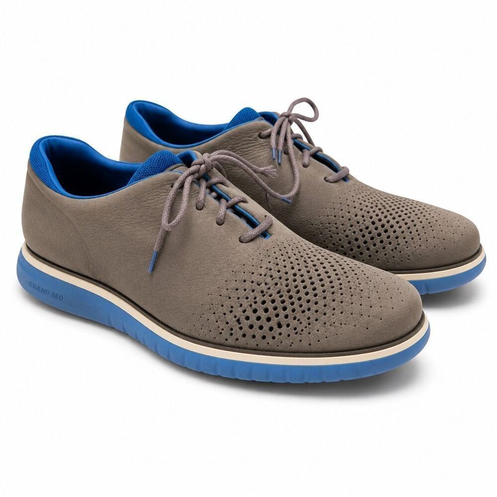 Cole Haan Grand 360 Oxford Shoes Gray Blue Leather Casual Mens 12